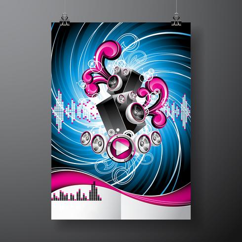 Vector illustration on a musical theme with speakers on abstract grunge background.