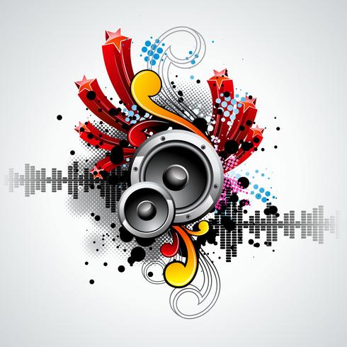 vector illustration for a musical theme with speakers and disco ball