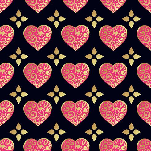 Patrón oro transparente con corazones. vector