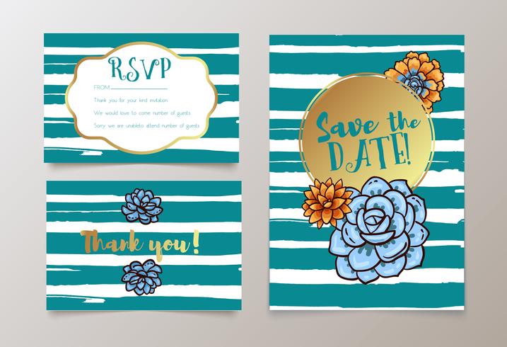 bodas, guardar la fecha invitación, RSVP y gracias vector