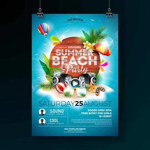 diseño de flyer fiesta de playa de verano vector