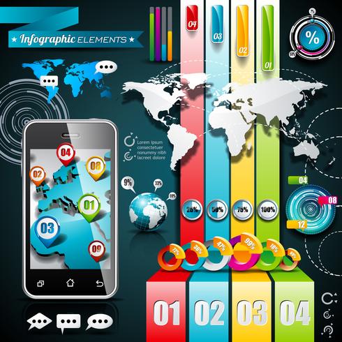 Conjunto de diseño vectorial de elementos de infografía. Mapa del mundo y gráficos de información. vector