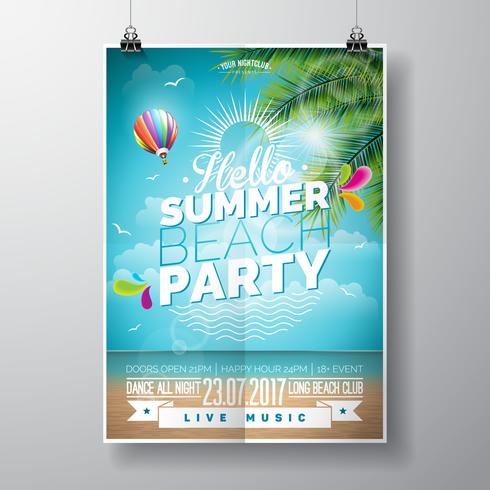 Vector Summer Beach Party Flyer Design con elementos tipográficos