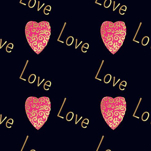 Seamless  gold pattern with hearts. vector