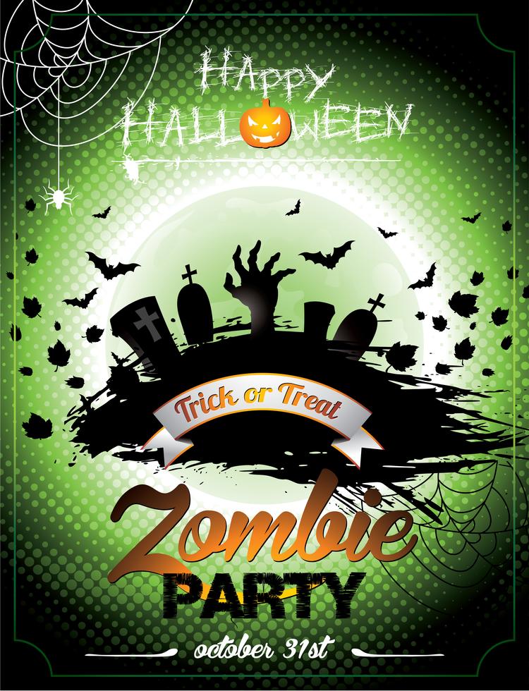 Vector illustration on a Halloween Zombie Party theme on green