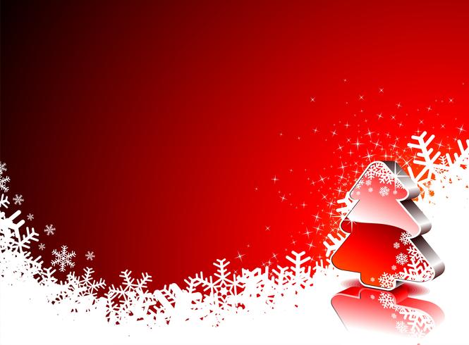 Vector holiday illustration with shiny 3d Christmas tree on red background.