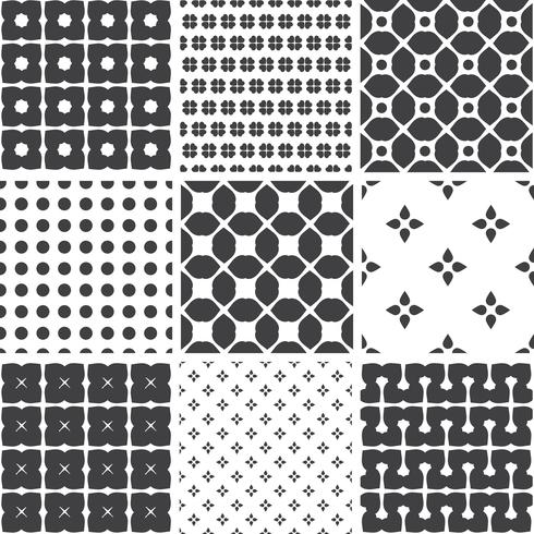 Set of monochrome geometric seamless universal patterns, tiling.   vector