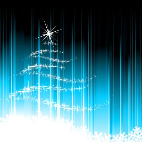 Ilustración del día de fiesta con el árbol de navidad abstracto en fondo azul. vector