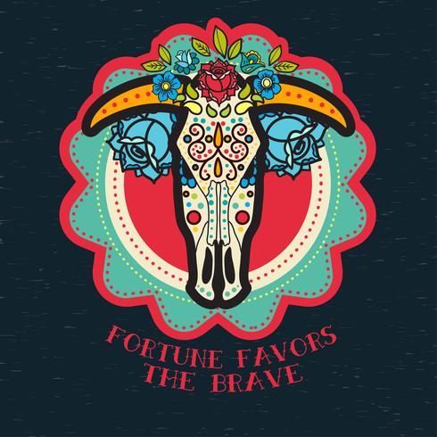 Cow skull in boho style. American native vector