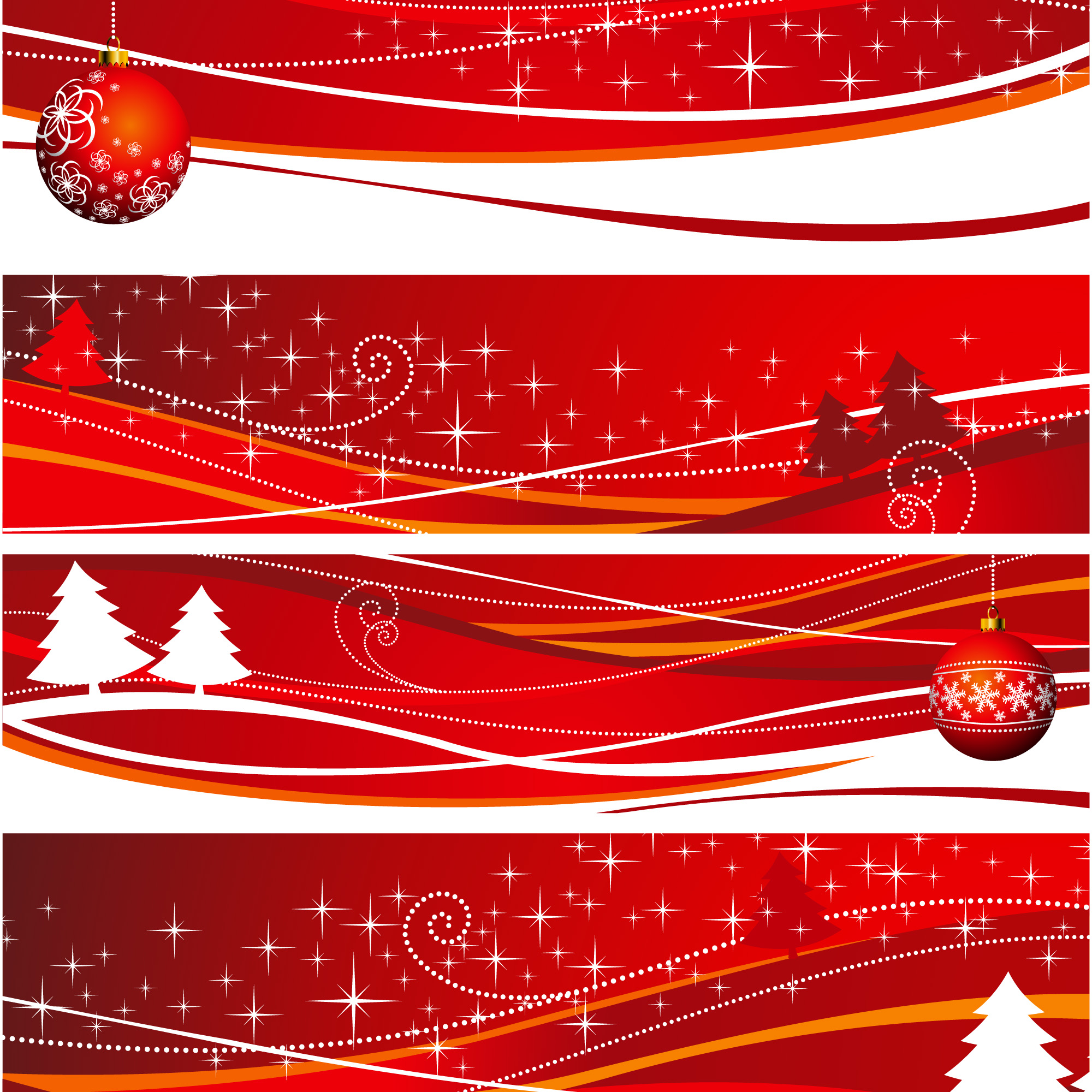 Four christmas banner illustration with red ball and tree. 346734 Christmas Banner