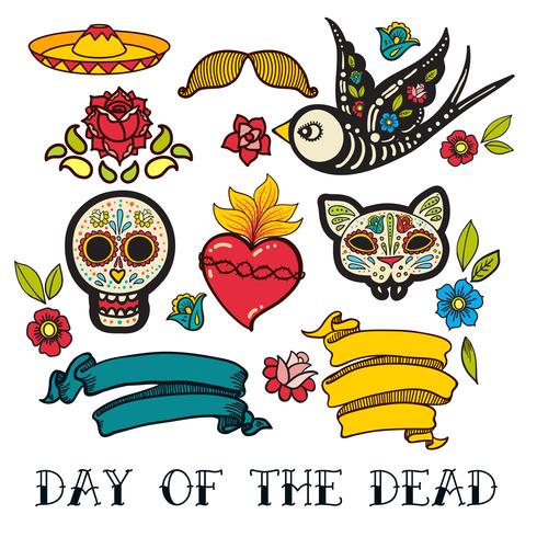 Iconos de la pegatina del día de los muertos vector