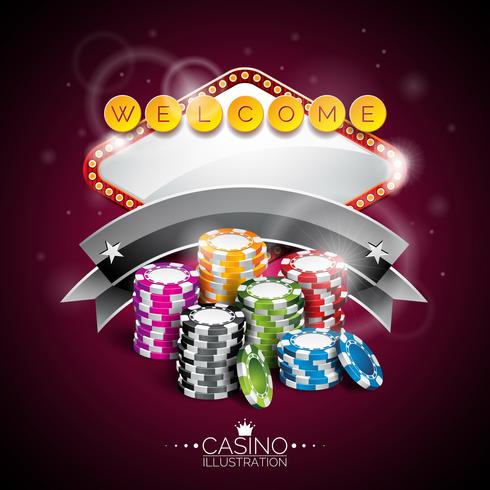 Vector illustration on a casino theme with lighting display and playing chips