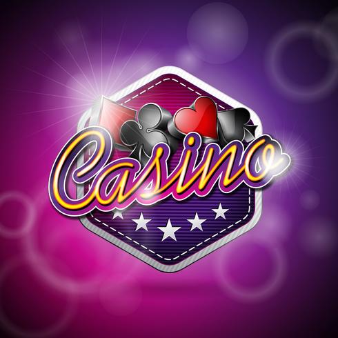 Ilustración vectorial sobre un tema de casino con símbolos de póker y textos brillantes vector