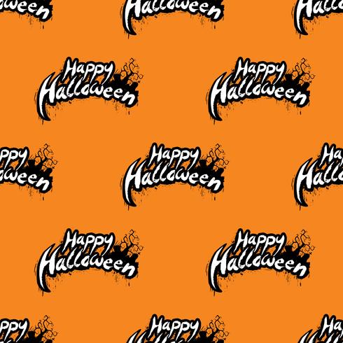 Happy Halloween seamless pattern illustration with cemetery on orange background. vector