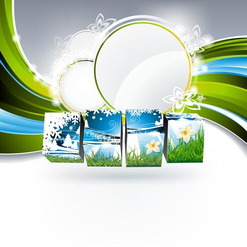 Vector background on a spring theme with nature cubes.