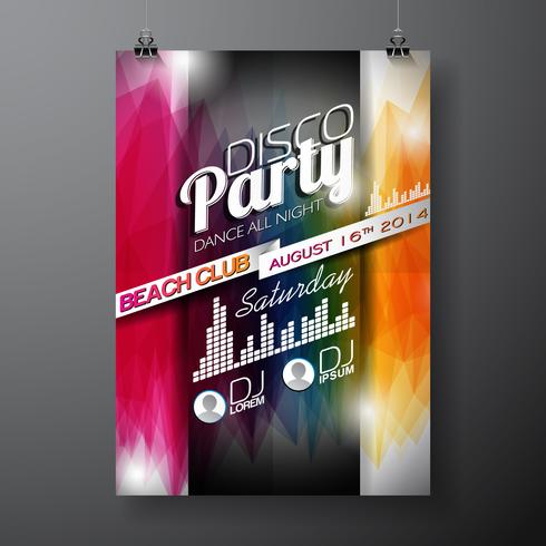 Vector Disco Party Flyer Design on abstract color background.