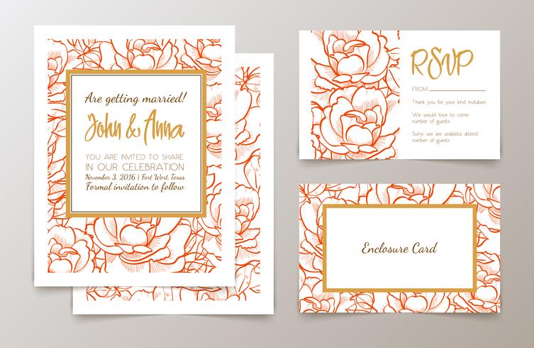 Set de invitaciones de bodas vector