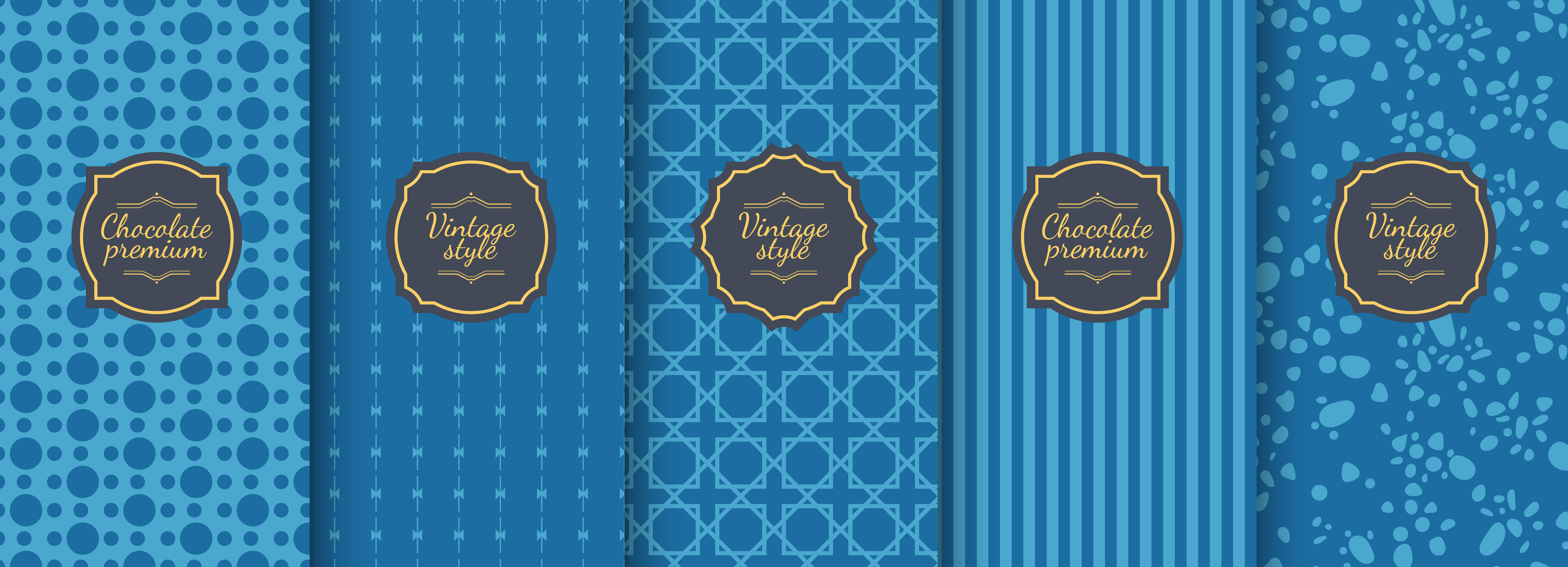 Set of blue vintage seamless backgrounds for luxury packaging design