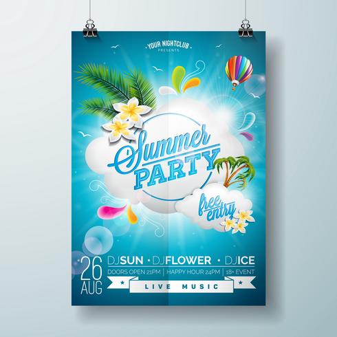 Vector Summer Beach Party Flyer Design con diseño tipográfico