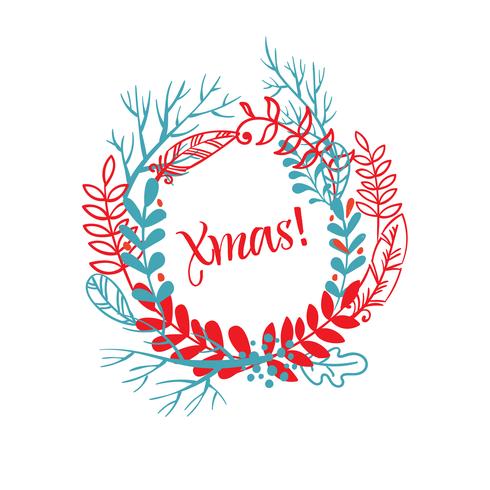 Wreath of hand drawn xmas vector