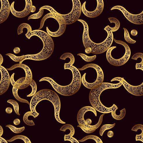 Seamless pattern Om or Aum Indian sacred sound, original mantra, a word of power. vector