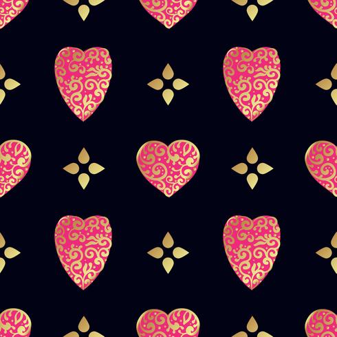 Seamless  gold pattern with hearts.  vector