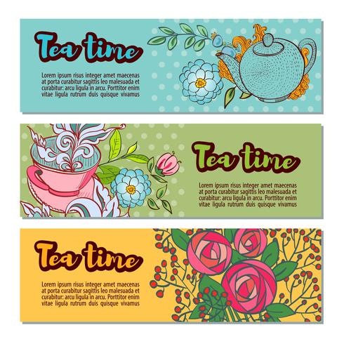 Conjunto de plantillas de banner de diseño de la hora del té vector