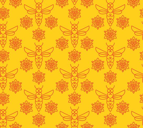 Seamless pattern with orange bees in Monoline style. vector