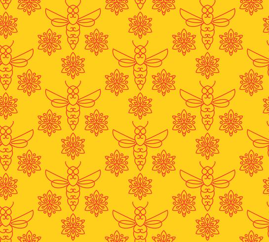 Patrón sin fisuras con las abejas naranjas en estilo monoline. vector