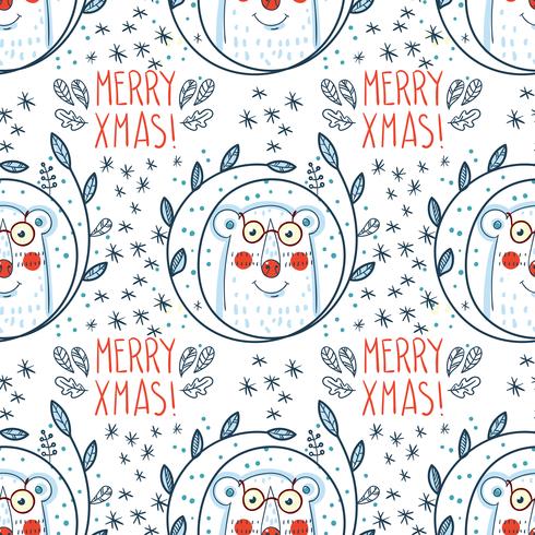 Christmas pattern with polar bears. vector