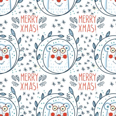 Christmas pattern with polar bears. vector