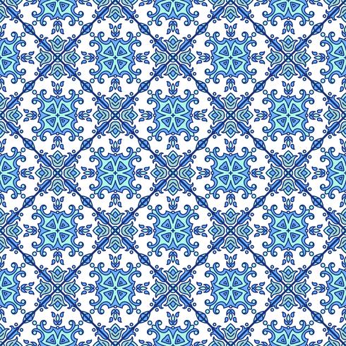 Portuguese azulejo tiles. Blue and white gorgeous seamless patte vector