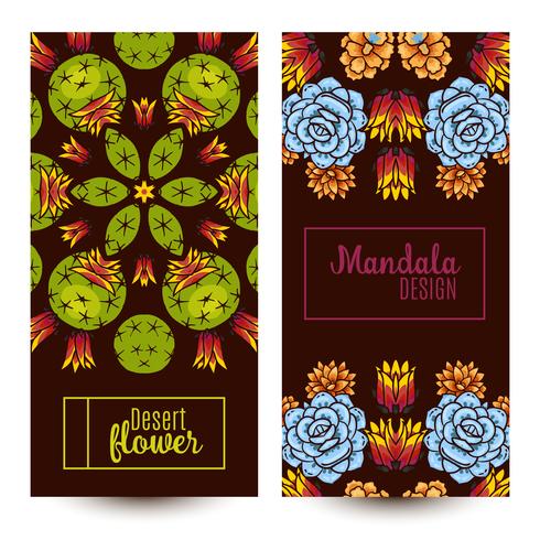 Banner with a kaleidoscope of succulents in style hand drawing.  vector