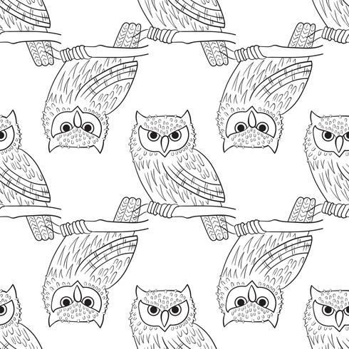Big-eared owl. A seamless pattern in the handdrawn style. vector