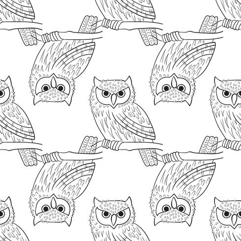 Big-eared owl. A seamless pattern in the handdrawn style. vector