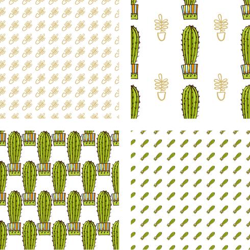 Set Seamless pattern of cacti and succulents in pots. vector