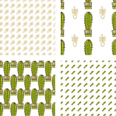 Set Seamless pattern of cacti and succulents in pots. vector