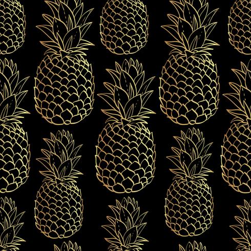 Exotic seamless pattern with silhouettes tropical fruit pineapples. vector