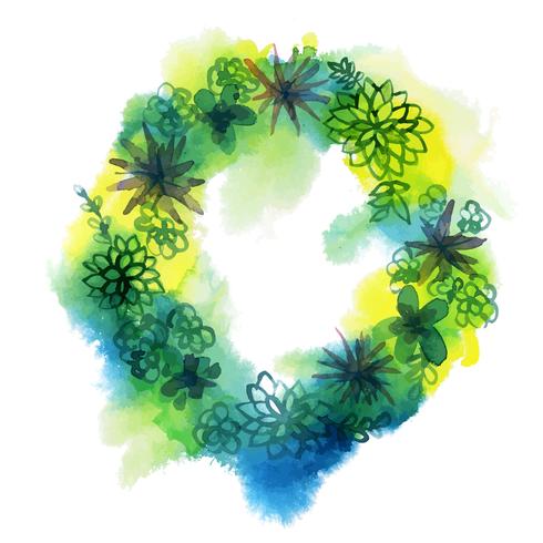 Watercolor succulent wreath.  vector