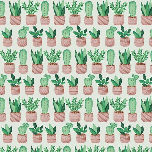 Vector Potted Plants Seamless Pattern