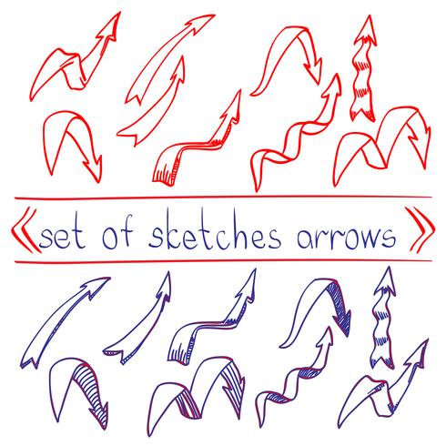 Red and blue pen sketch arrow vector