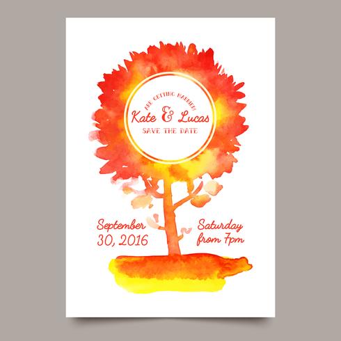 Invitación con árbol de acuarela. vector