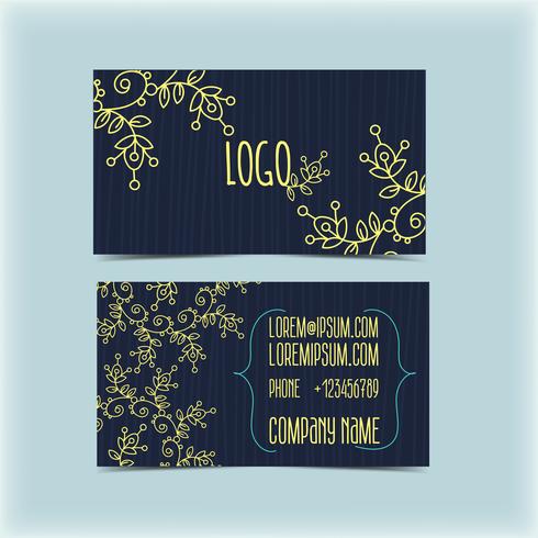 Tarjeta de visita con adornos florales, monograma vector