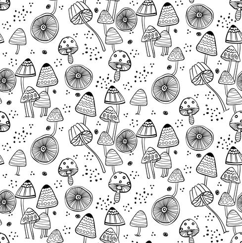 Seamless pattern with fantasy mushrooms. vector