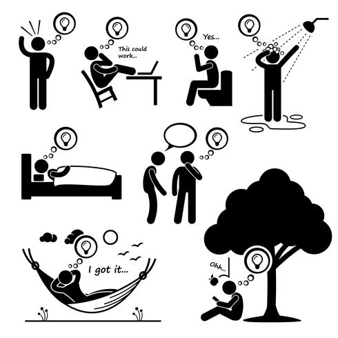 Man Thought of New Idea Stick Figure Pictogram Icons. vector