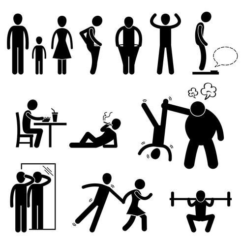 Thin Slim Skinny Weak Man Stick Figure Pictogram Icon. vector