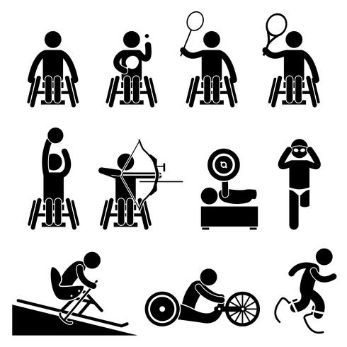 Deshabilitar Handicap Sport Juegos Paralímpicos Stick Figure Pictogram Icons. vector