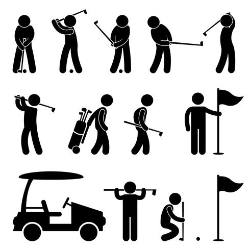 Golf Golfer Swing Caddy Caddie Pictogram. vector