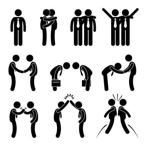 Business Manner Greetings Gesture Stick Figure Pictogram Icon. vector