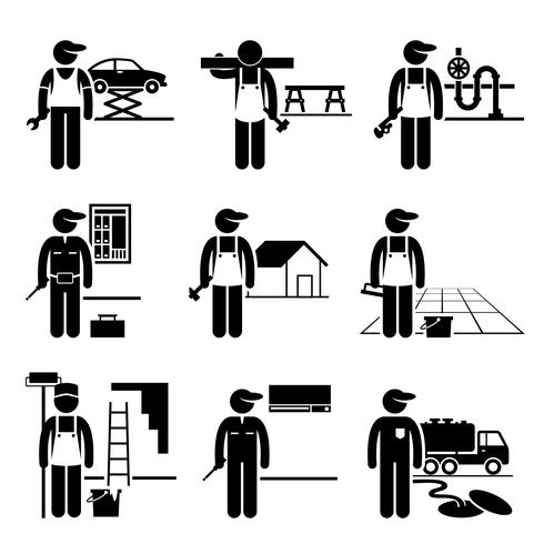 Handyman Labor Labour Skilled Jobs Occupations Careers. vector